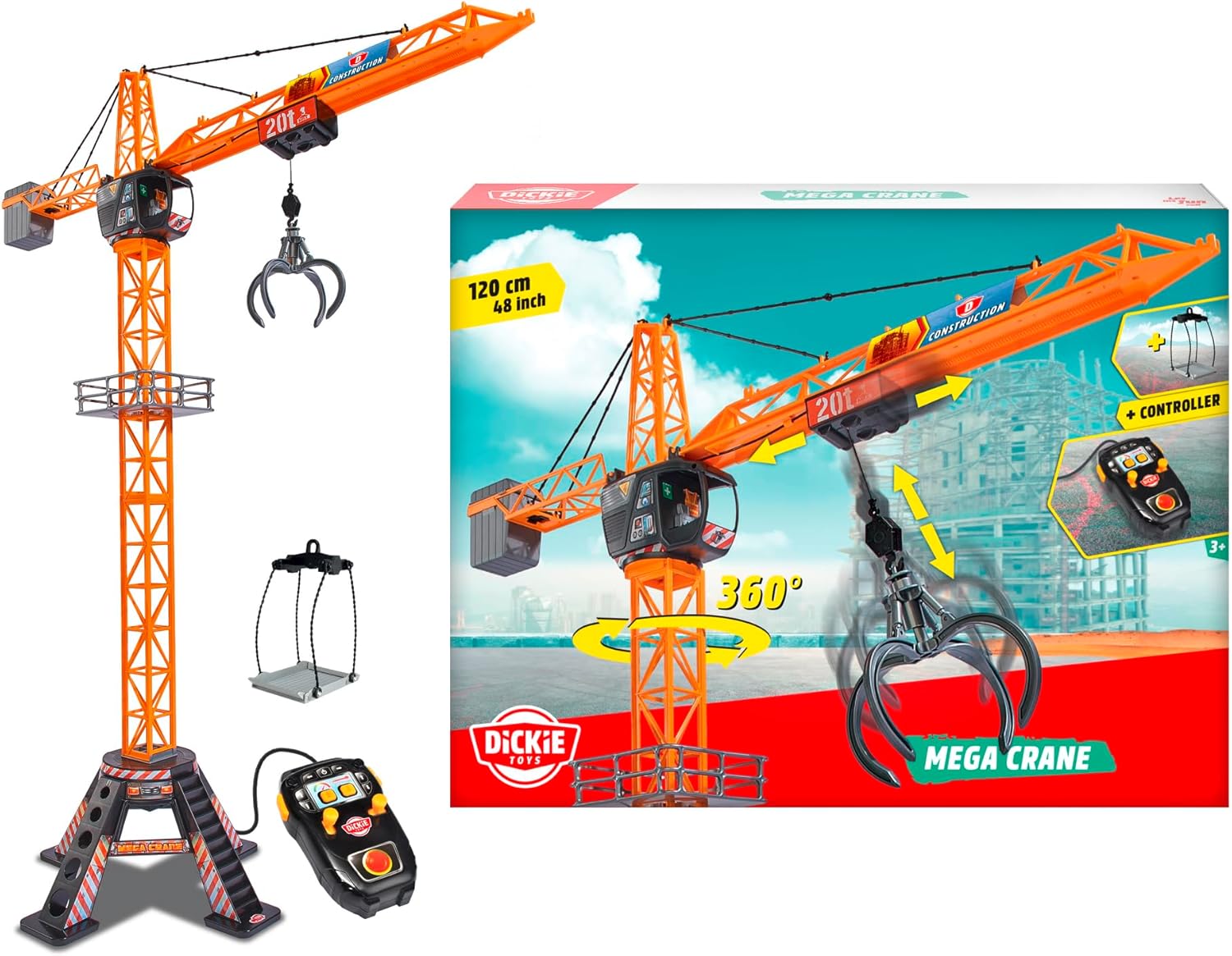 Dickie Toys 201139012 Mega Crane Sterowany Dźwig elektryczny 120 cm, obrotowa kabina o 360°