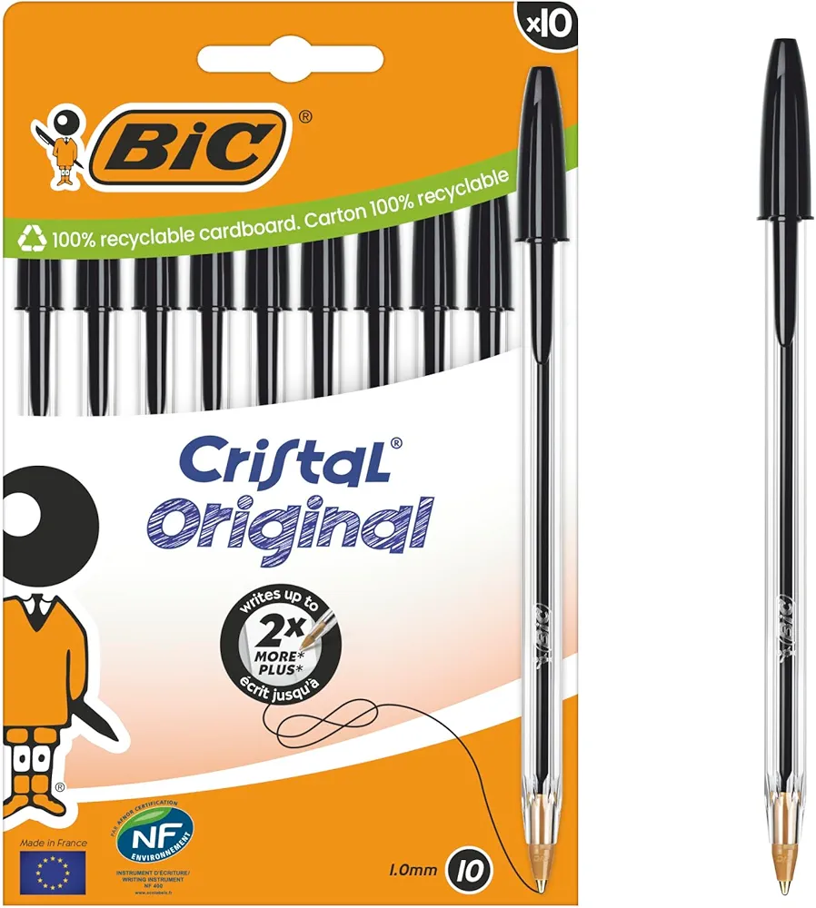BIC Crystal Original Długopis Kulkowy Średnia Końcówka (10 mm) - Czarny Tusz Opakowanie 10 szt