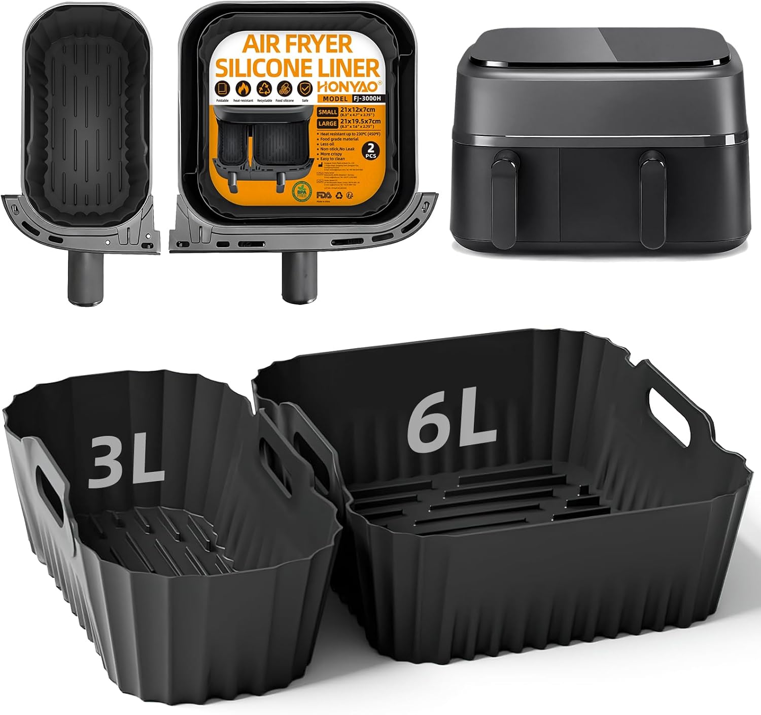 Silikonowa forma HONYAO, Akcesoria do Philips Airfryer Dual Basket 3000 Series 9L NA350/0