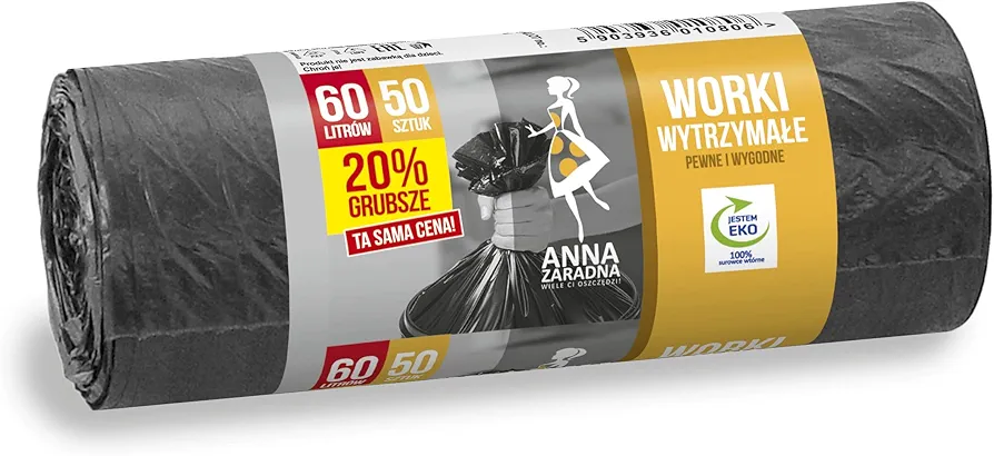 Anna Zaradna Worki na śmieci WYTRZYMAŁE 20% grubsze 60L 50szt
