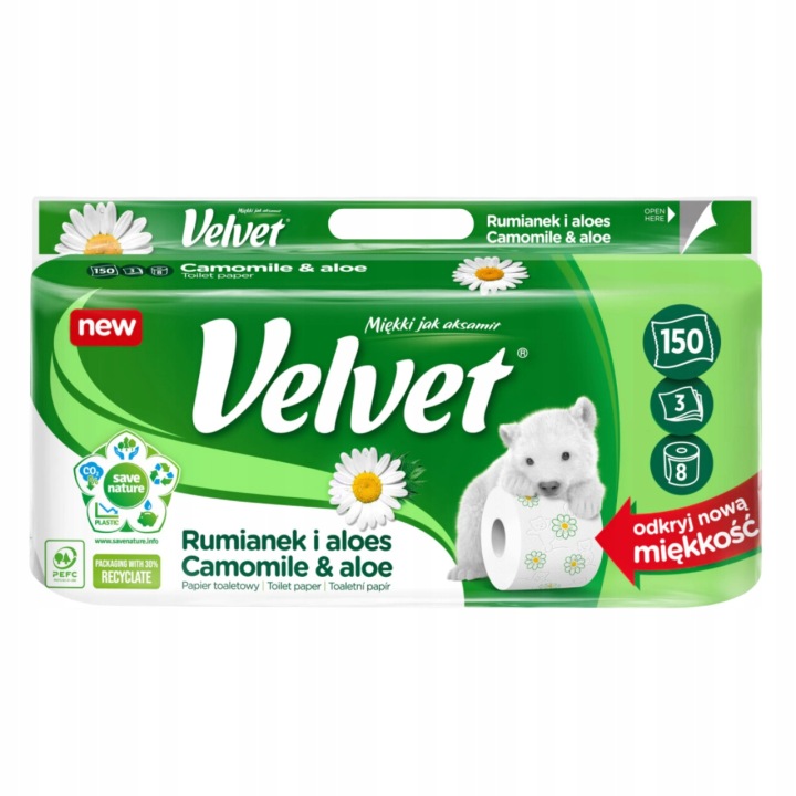 5x VELVET PAPIER TOALETOWY - 8 rolek, ALOES 3-WARSTWOWY DELIKATNY