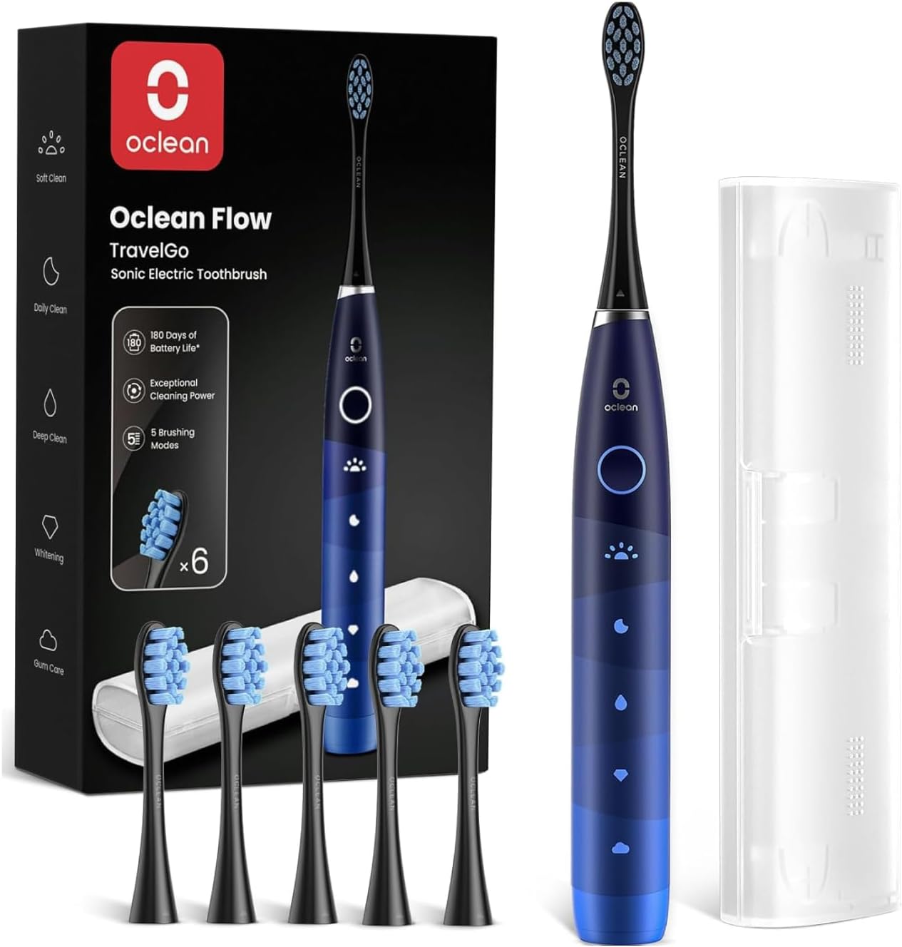 Szczoteczka soniczna Oclean TravelGo FlowSet Sonic Electric + 6 końcówek + etui podróżne