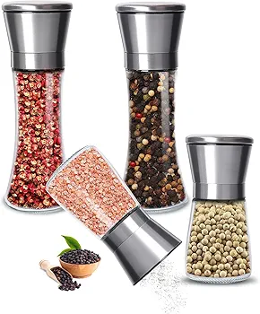Zestaw 4 młynków do soli i pieprzu, młynek do przypraw z regulowanym ceramicznym mechanizmem mielącym