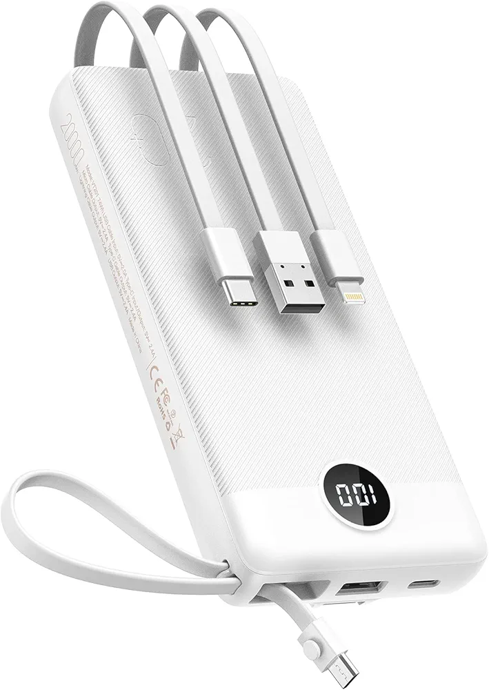 VEEKTOMX Power Bank 20000mAh z wbudowanymi kablami,