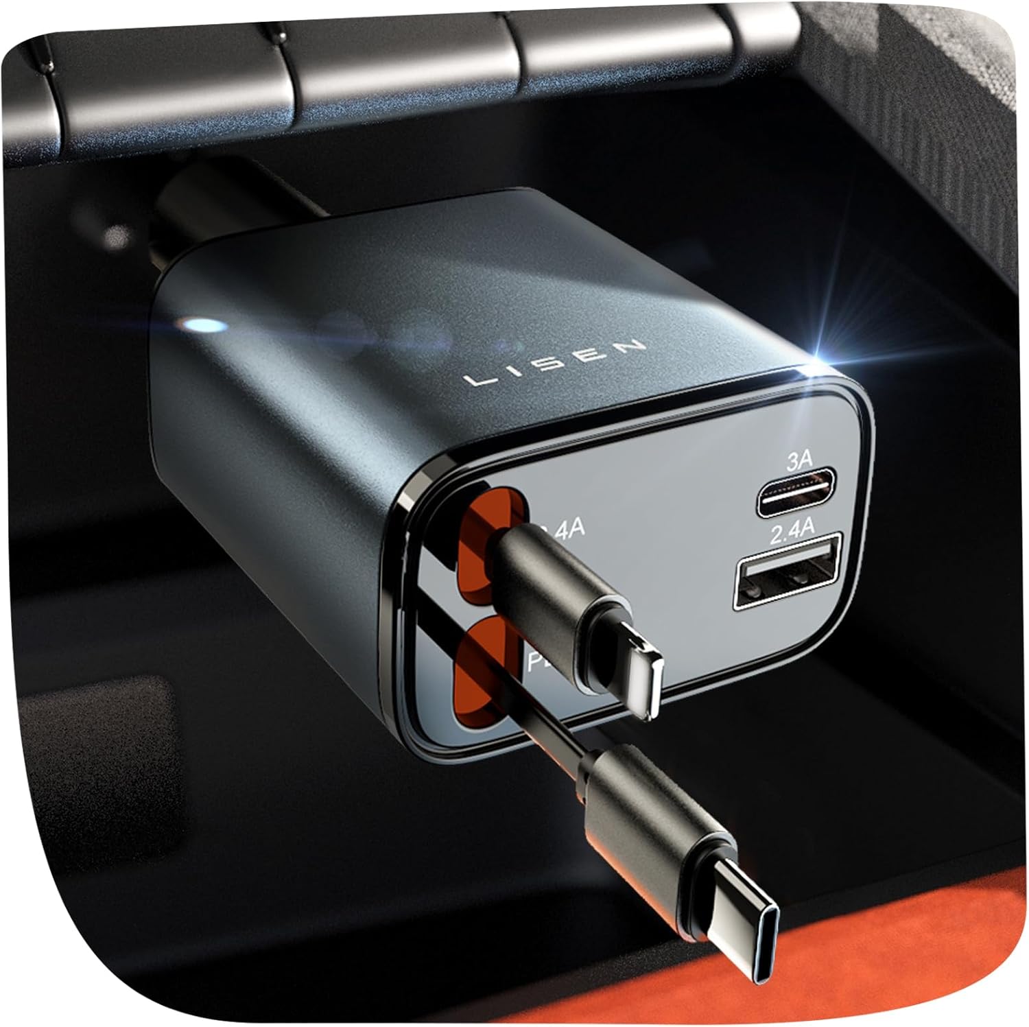 Ładowarka samochodowa LISEN, 69 W z 2 kablami USB-C (80 cm)