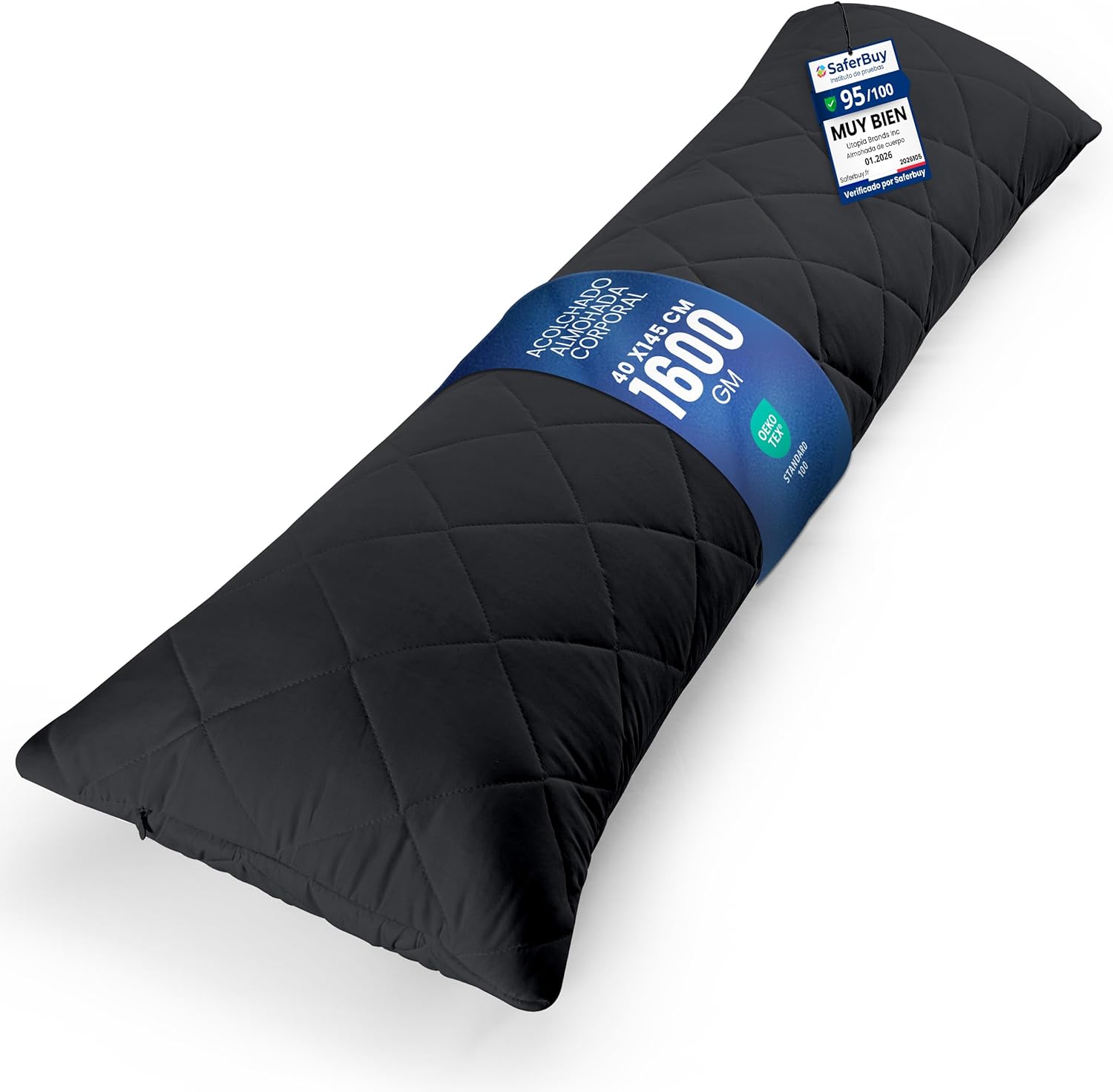 Utopia Bedding Poduszka do Spania na Boku, wym. 40 x 145 cm (Czarna)