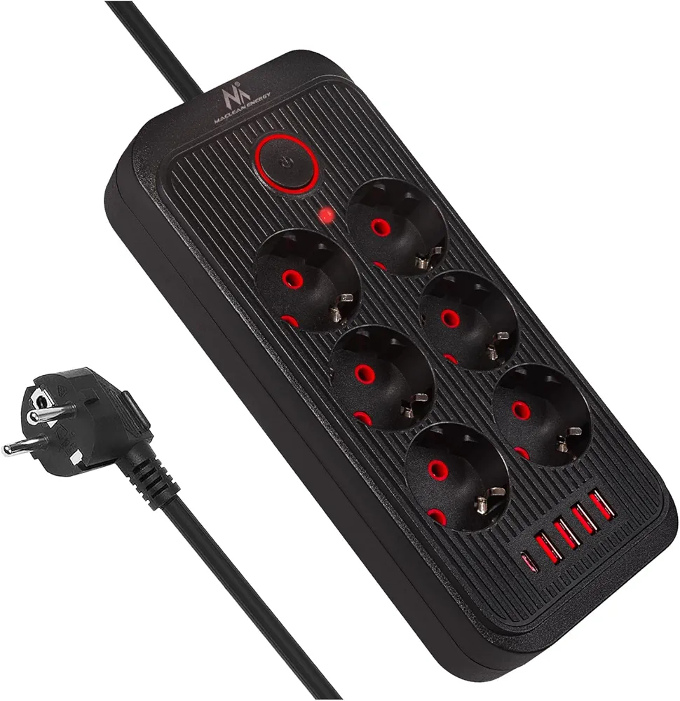 Maclean MCE389/391 Listwa zasilająca | 6 gniazdek 4xUSB 1xUSB-C 2500 W