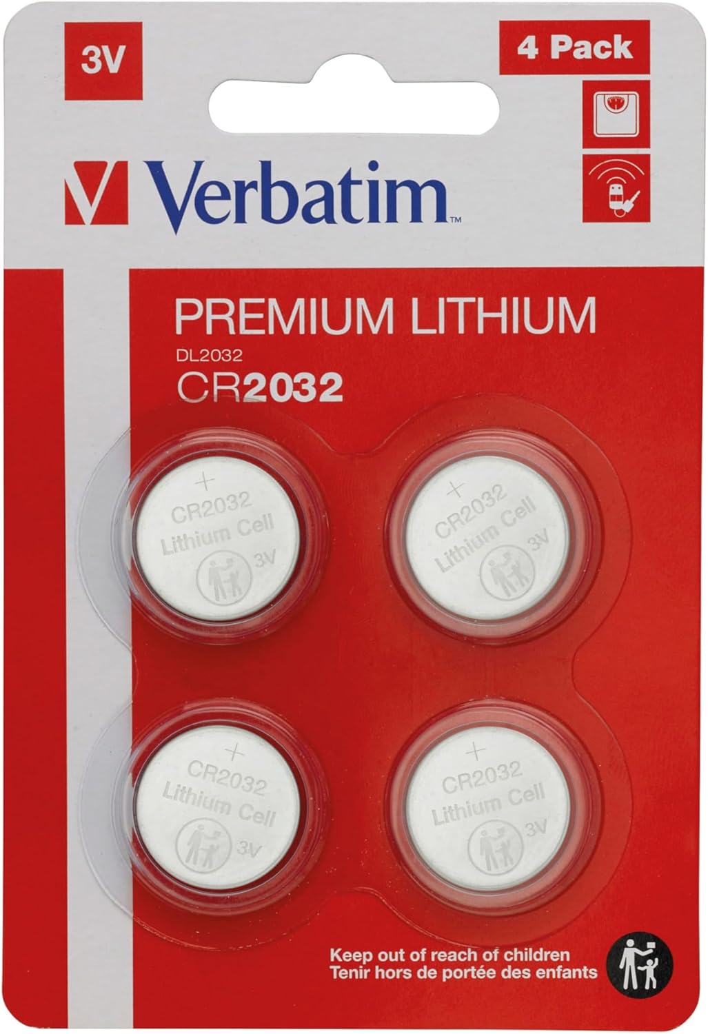 Verbatim 49533 Litowe baterie guzikowe, Srebrny, 4 Sztuki