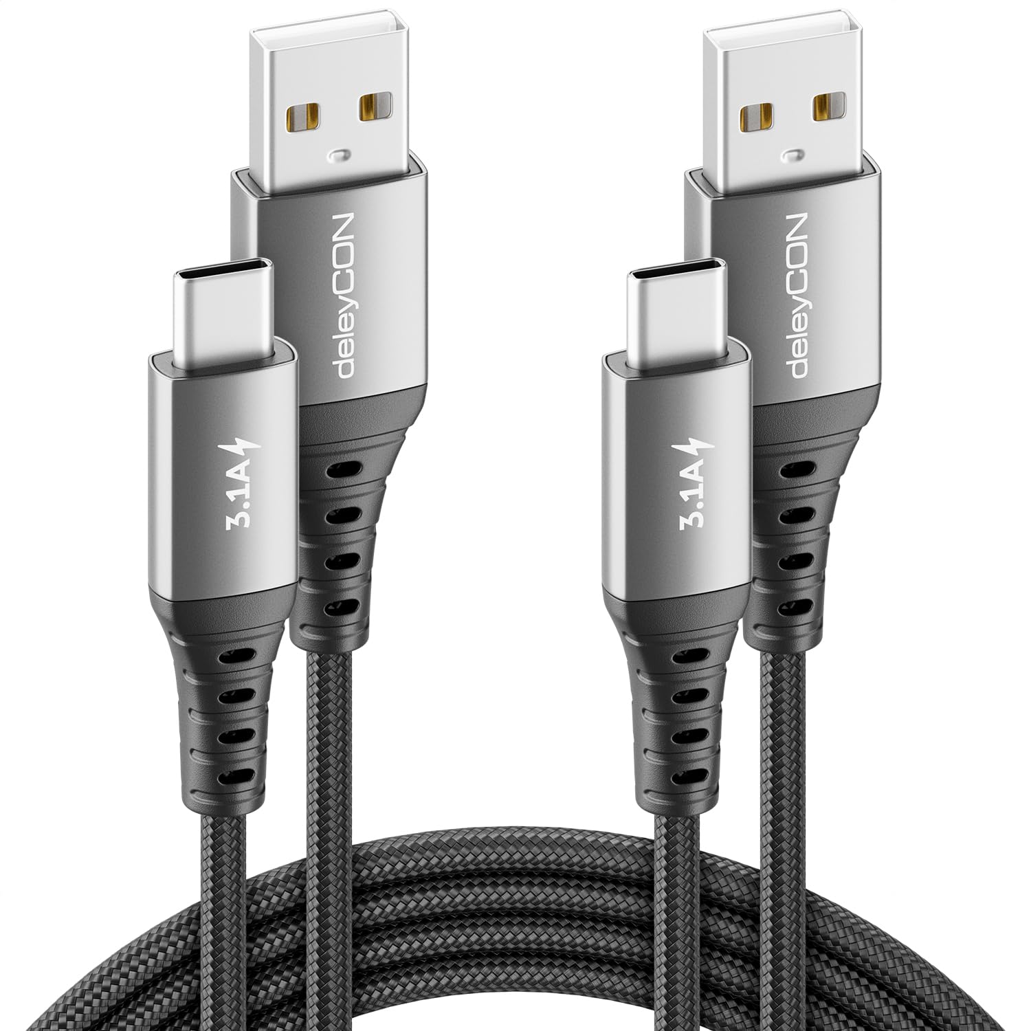 deleyCON 2x 2m Kabel USB-C 3,1A - Kable ładujące i do przesyłu danych USB-A do USB-C