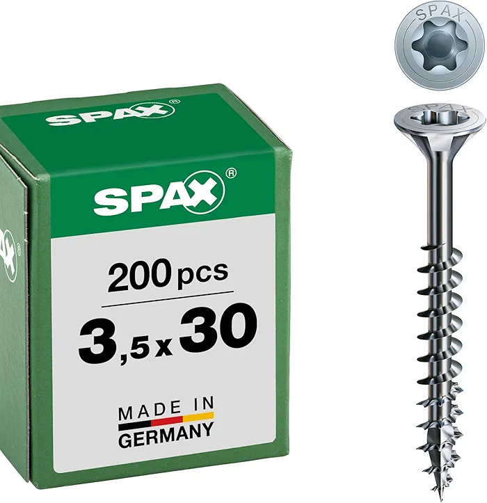 SPAX Śruba uniwersalna, 3,5 x 30 mm, 200 sztuk, T-STAR plus, łeb wpuszczany, gwint częściowy