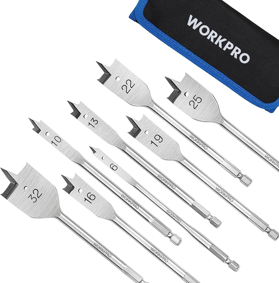 WORKPRO 8-częściowy zestaw wierteł łopatkowych, stal węglowa