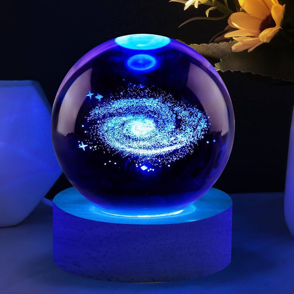 Vicloon Lampka nocna 3D Galaxy z kryształową kulą, planety 3D