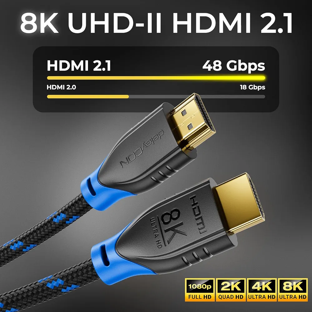 deleyCON 3,0m 8K HDMI 2.1 Kabel (48G, ULTRA Highspeed) 8K@60Hz 4K@120Hz 2K@144Hz/165Hz