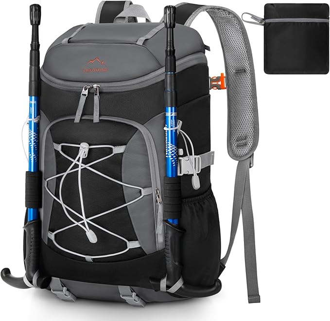 Plecak RAINSMORE, 40 L, składany, z wentylowanym panelem tylnym (czarny i czerwony)