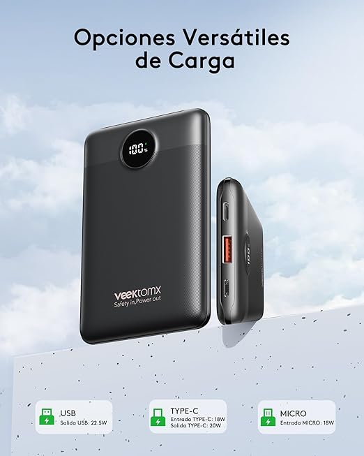 VEEKTOMX Mini Power Bank 10000mAh powerbank 22.5W PD3.0 QC3.0 Quick Charge USB C