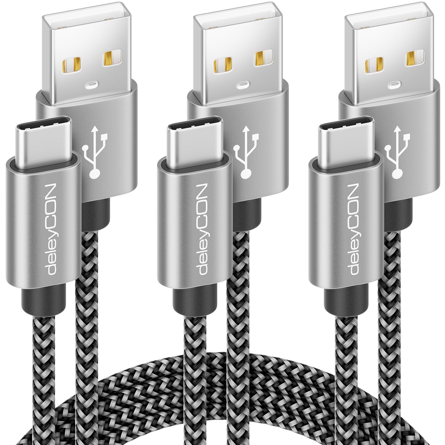 deleyCON Zestaw Kabli USB-C (3 Sztuki po 0,5m 1m 2m) Nylon