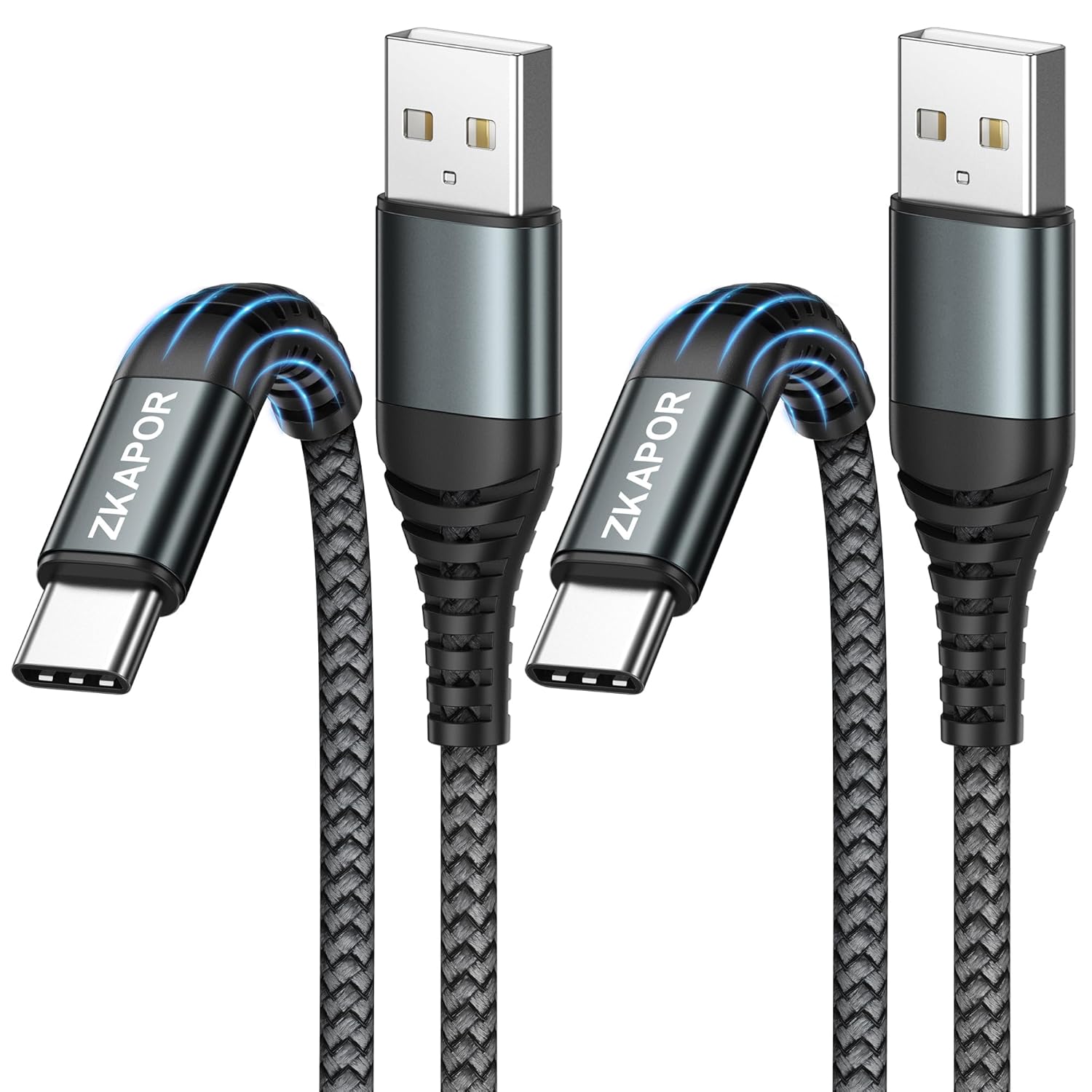 2-Pack - kabel do ładowania ZKAPOR USB C, 2 metry, nylonowy oplot