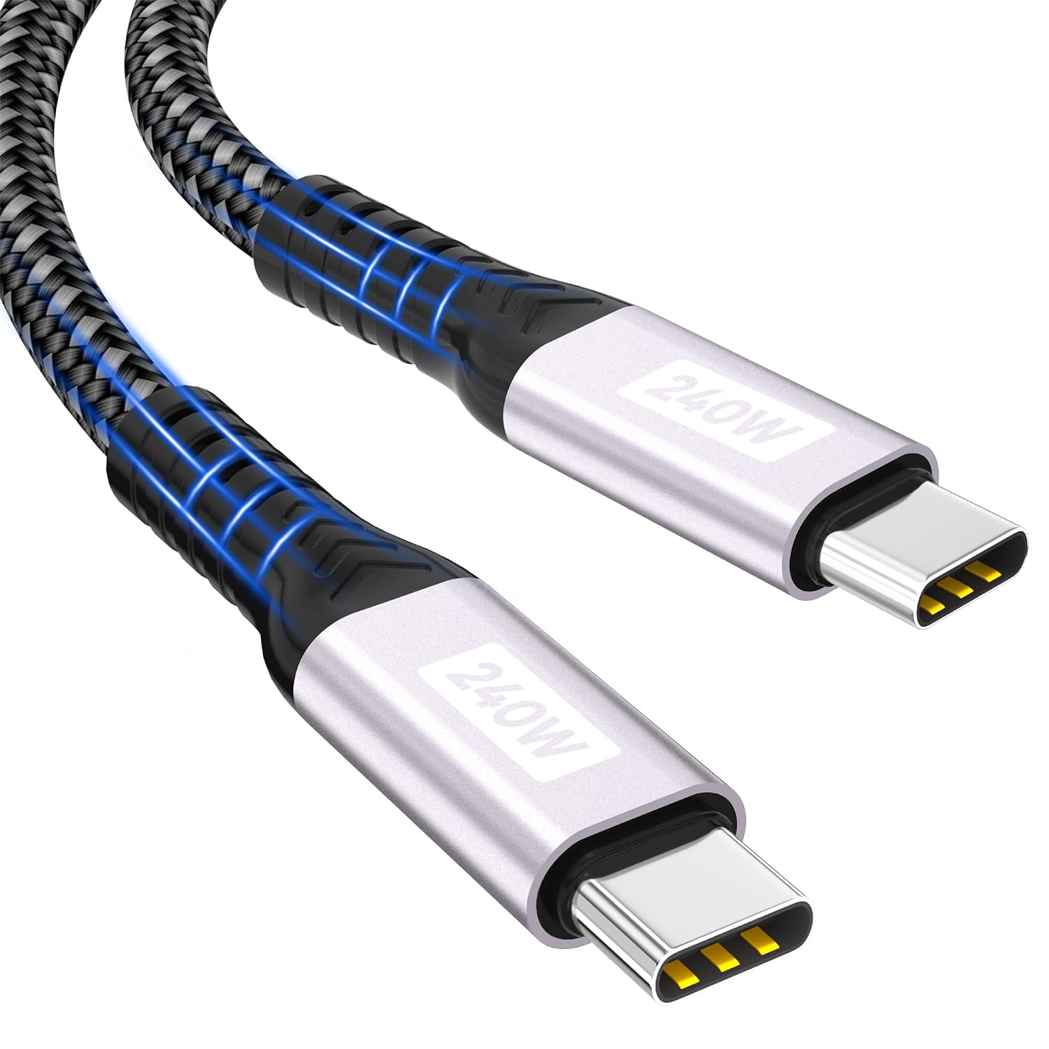 Woednx Kabel USB-C na USB-C 2 m 240 W typ C kabel do szybkiego ładowania PD 5A nylonowy do ładowania USB C