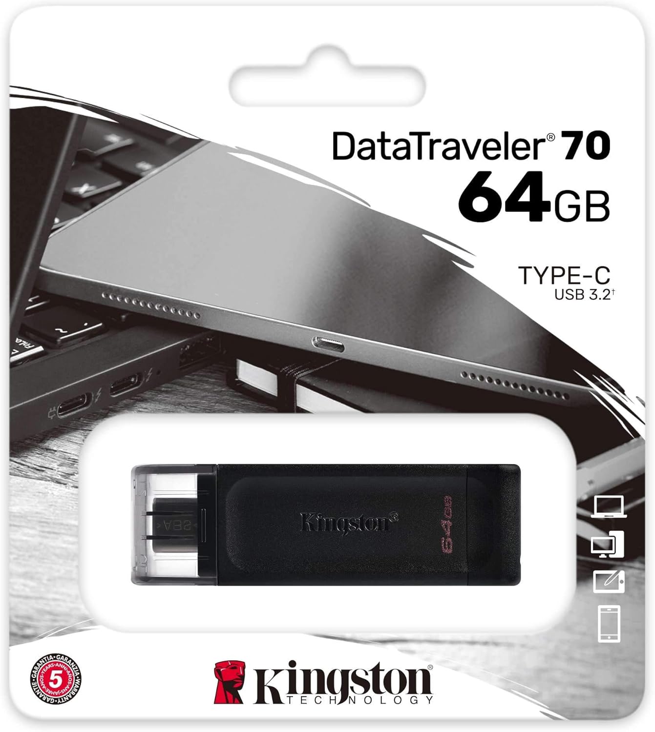 Kingston Datatraveler 70 DT70/64GB Pendrive, Czarny, 64GB