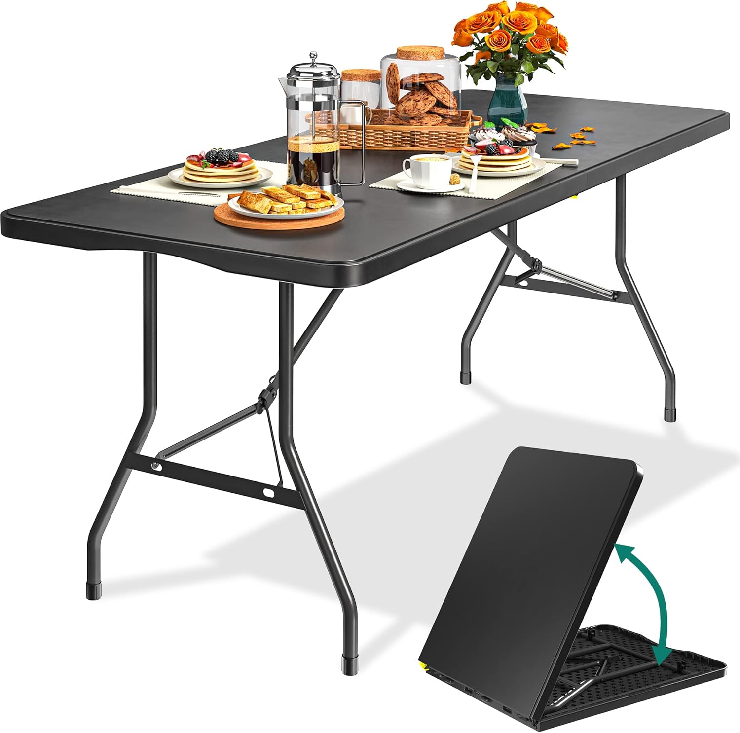 YITAHOME Składany stół kempingowy z uchwytem, wytrzymały, wodoodporny stół piknikowy, składany stół do wklejania, przenośny stół kozłowy, na imprezę na świeżym powietrzu, plażę, grill, 180 x 75 x 74