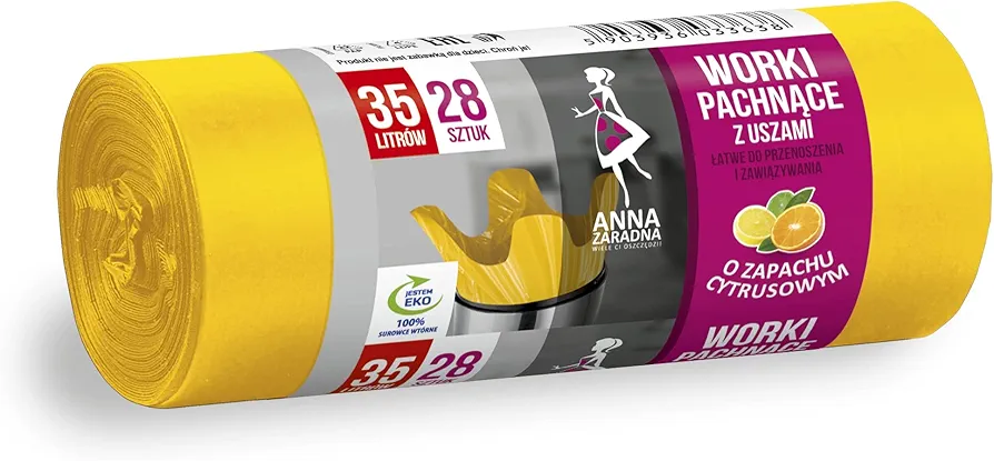 Anna Zaradna worki na śmieci z uszami, zapach CYTRUSOWY, 35l, 28 sztuk ( ZBIORCZA)