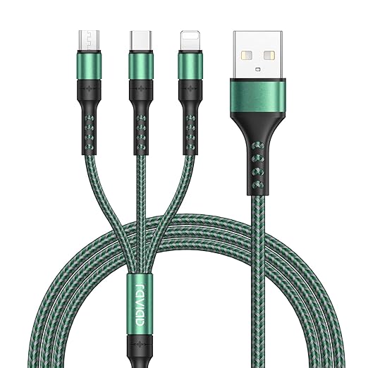 [Amazon] Uniwersalny kabel 3 w 1 RAVIAD (USB-C, Lightning, Micro USB) - 2 metry, zielony