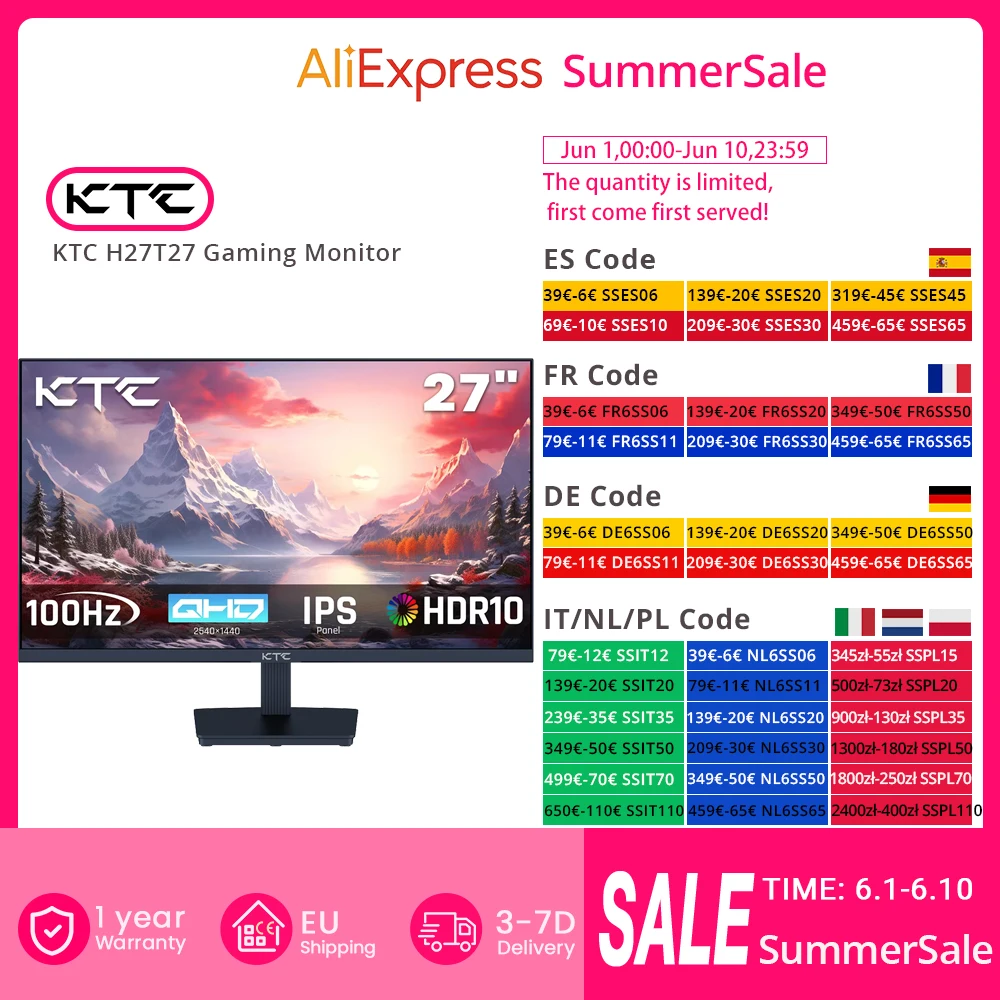 Monitor gamingowy KTC H27T27, IPS 27", 2560x1440, 100 Hz, HDR10