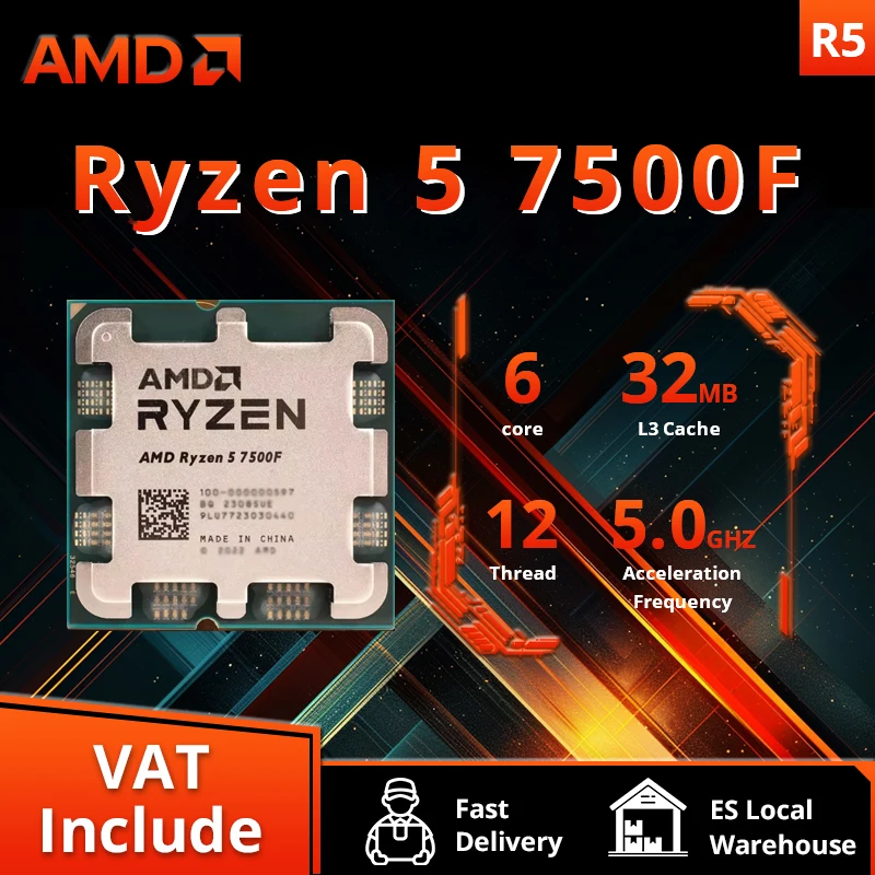Procesor AMD Ryzen 5 7500F procesor 5GHz 6-rdzeniowy 12-wątk., 38MB
