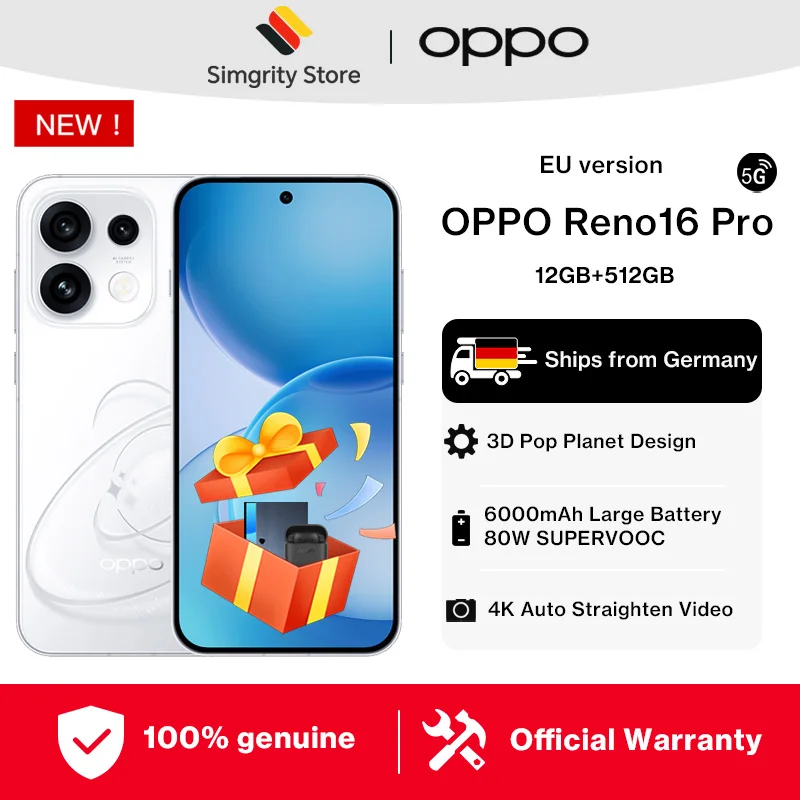 OPPO Reno16 Pro 5G Starlight Black Box, 16,1 cm (6.32"), 12 GB, 512 GB, 200 MP, Android 16.0, Czarny - EU Version