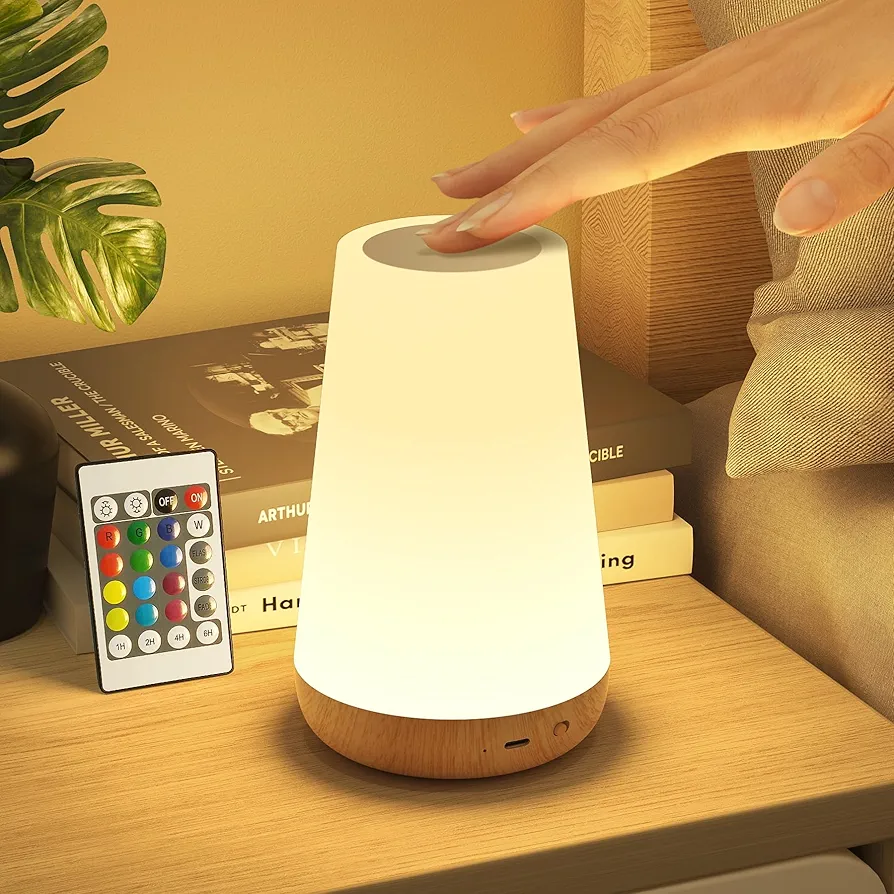 Bonsery Lampka nocna LED, dotykowa, ściemniana, ładowanie przez USB, z pilotem zdalnego sterowania