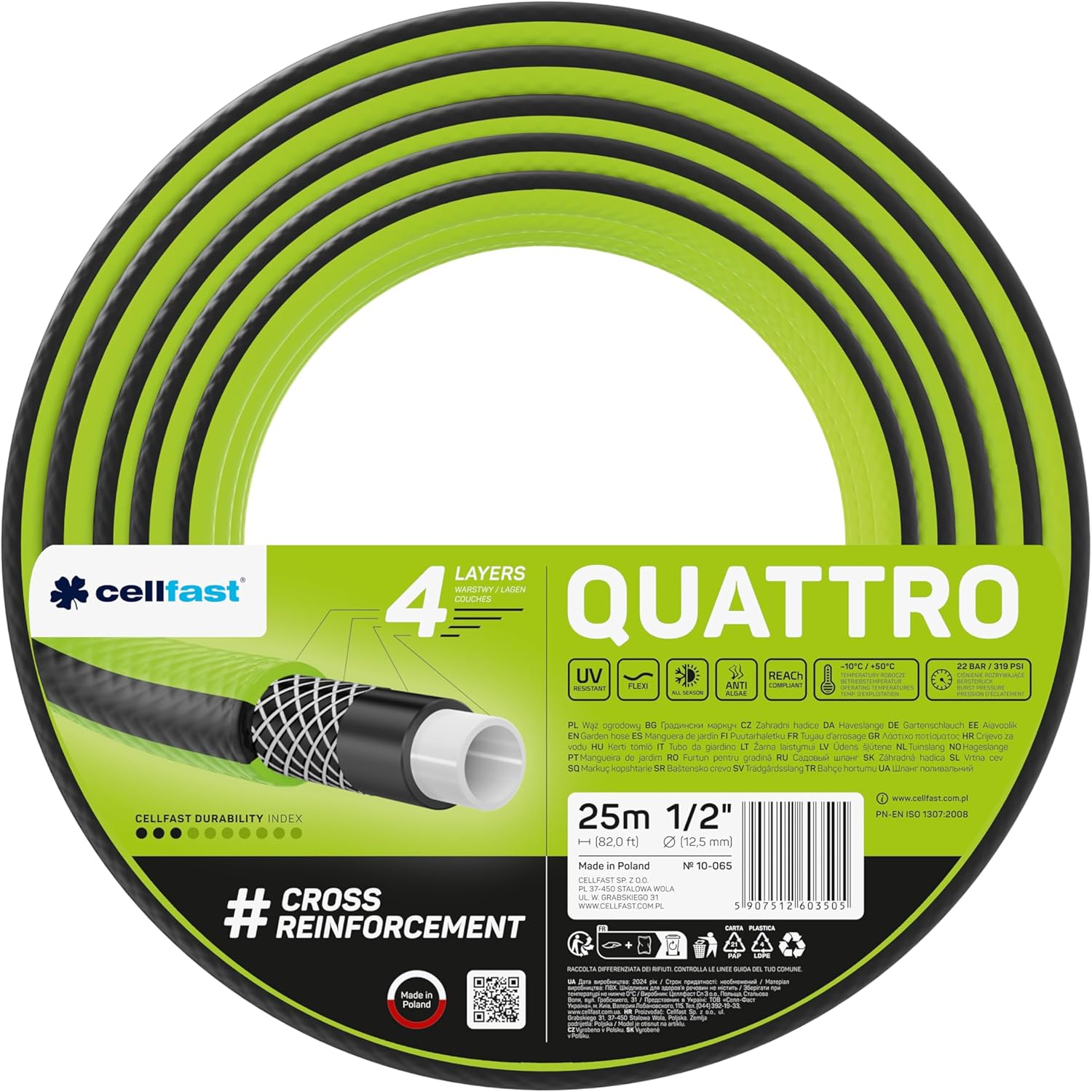 Wąż ogrodowy 4-warstwowy CELLFAST Quattro, 25 mestrów, 1/2"