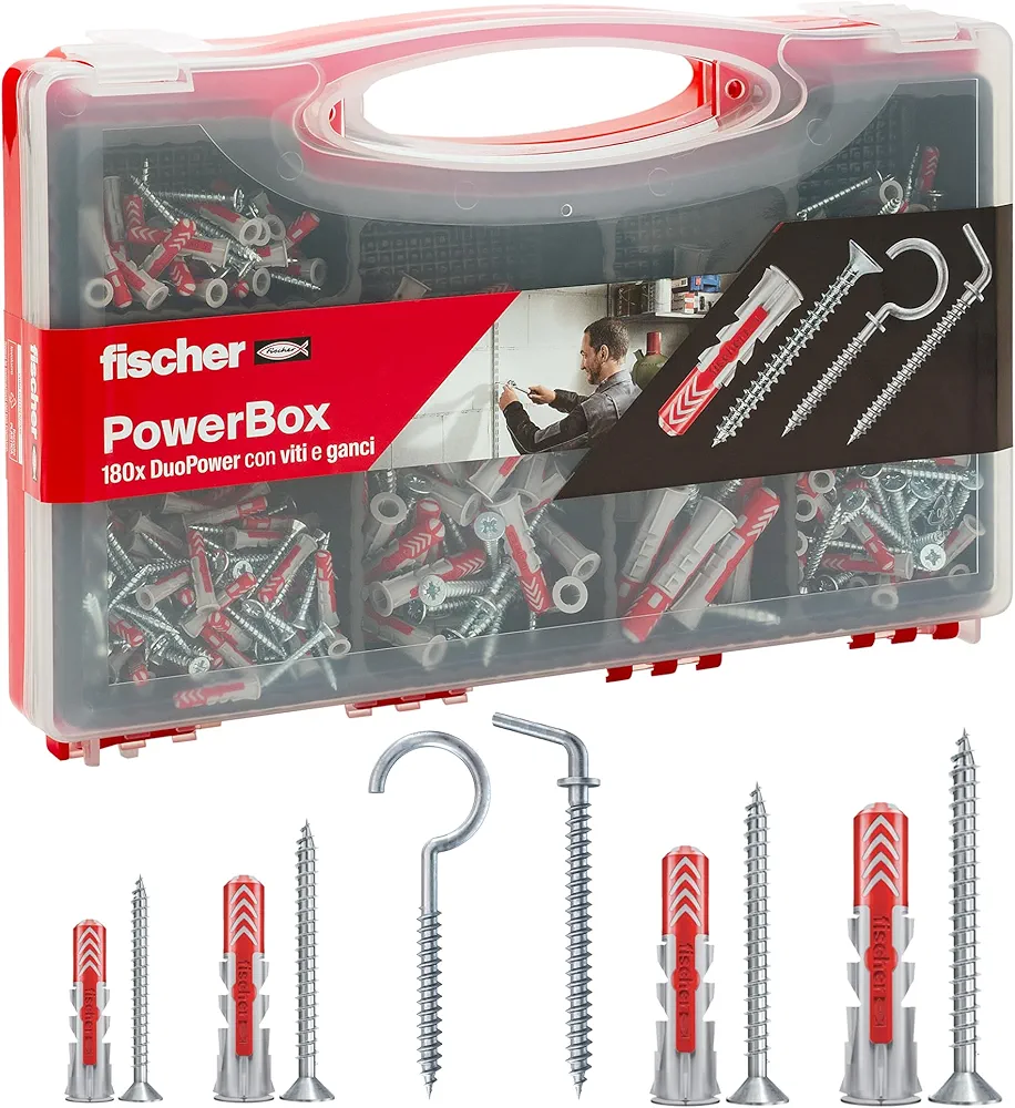 Fischer PowerBox 180 kołków DuoPower ze śrubami i hakami, łącznie 360 szt