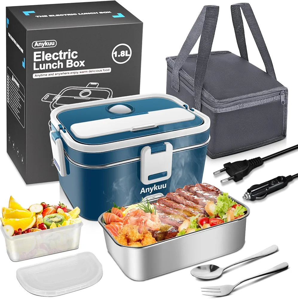 Elektryczne pudełko grzewcze na lunch do domu i samochodu (1,8 l), zasilanie 12 V/24 V, 220 V/240 V