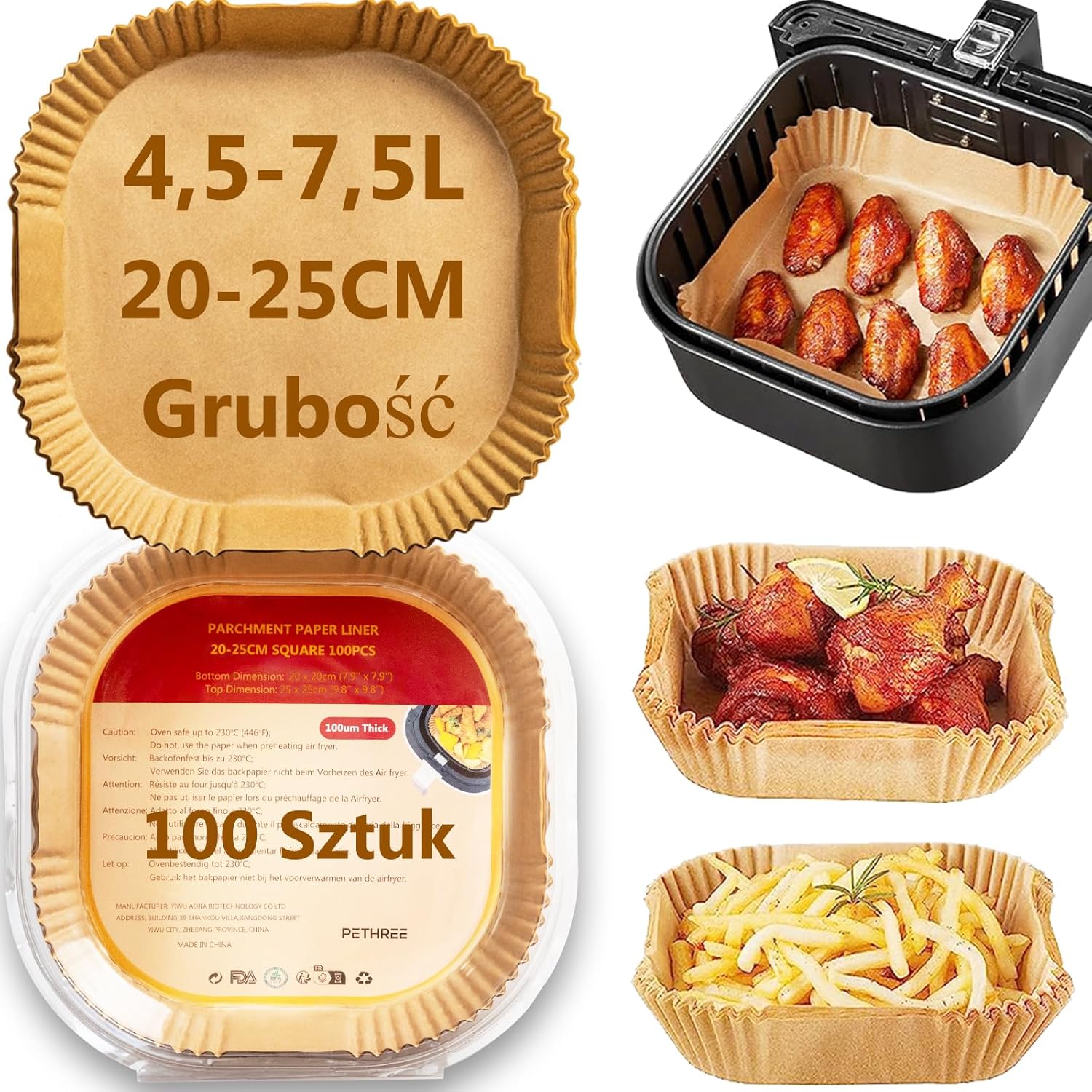 Papier do Pieczenia Frytkownica Beztłuszczowa Airfryer 4,5-7,5L, 100 Sztuk 20-25cm