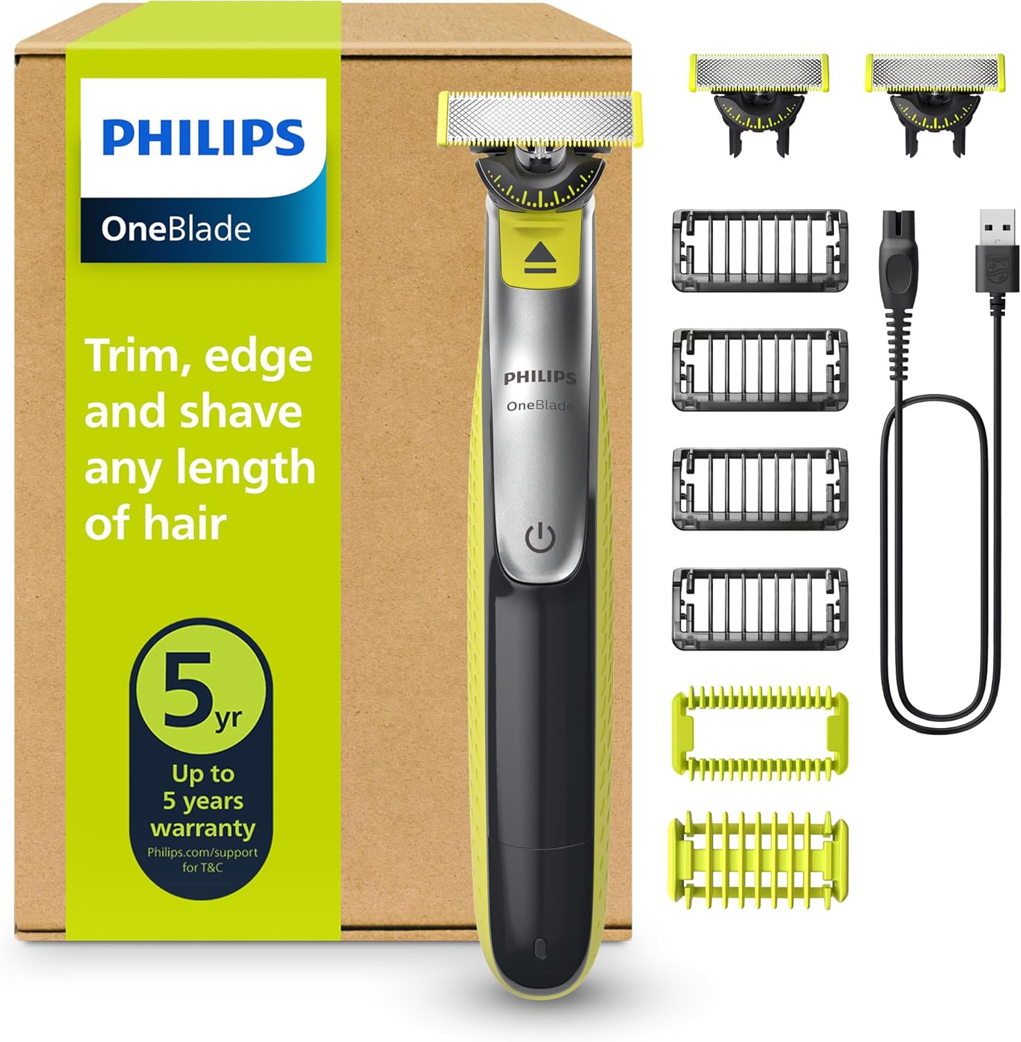 Trymetr Philips OneBlade QP2834/31, do twarzy i ciała (3 ostrza, 4 końcówki)