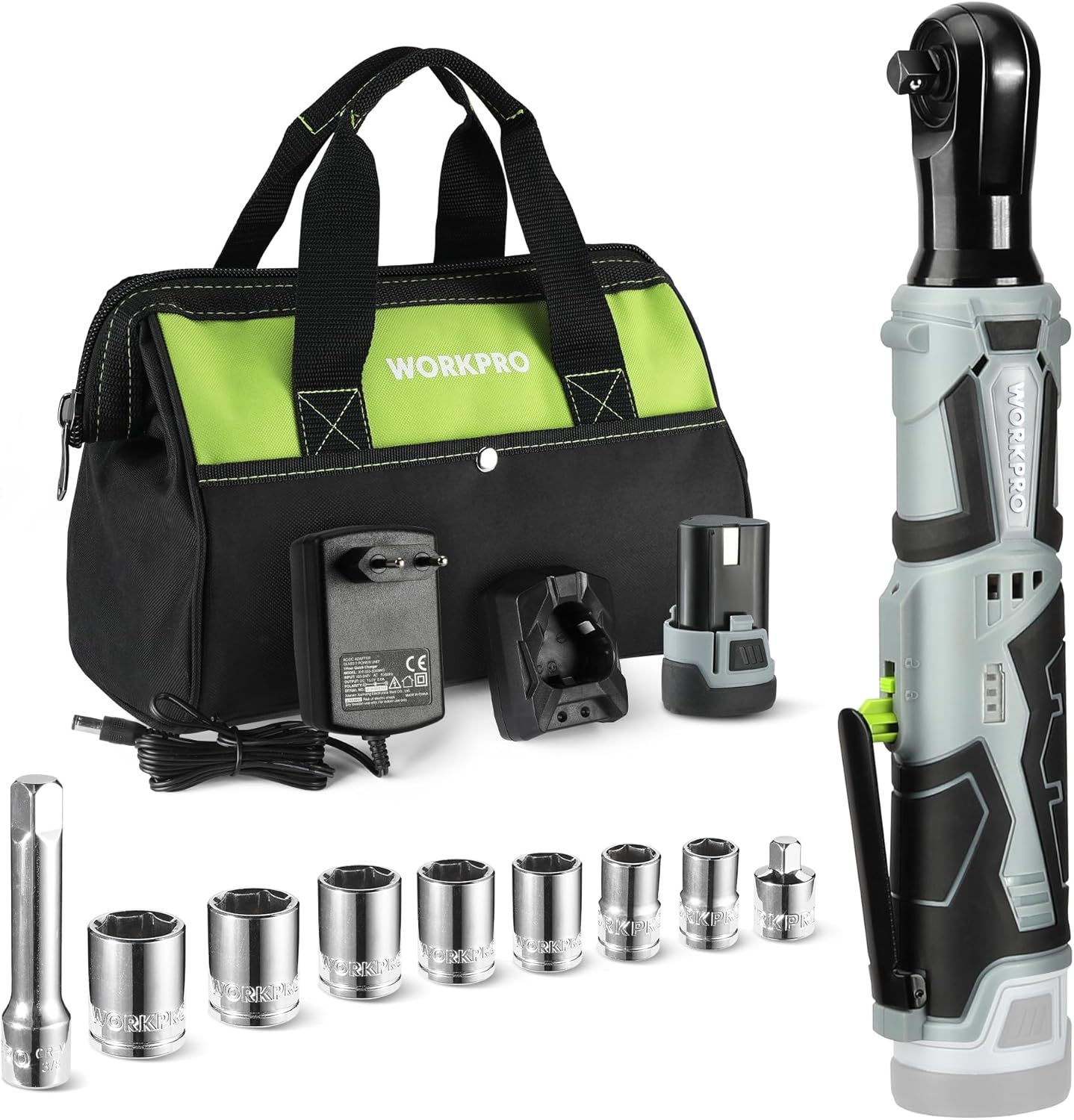 WORKPRO - Klucz akmuluatorowy 3/8 cala, 55Nm + torba + ładowarka + aku + nasadki