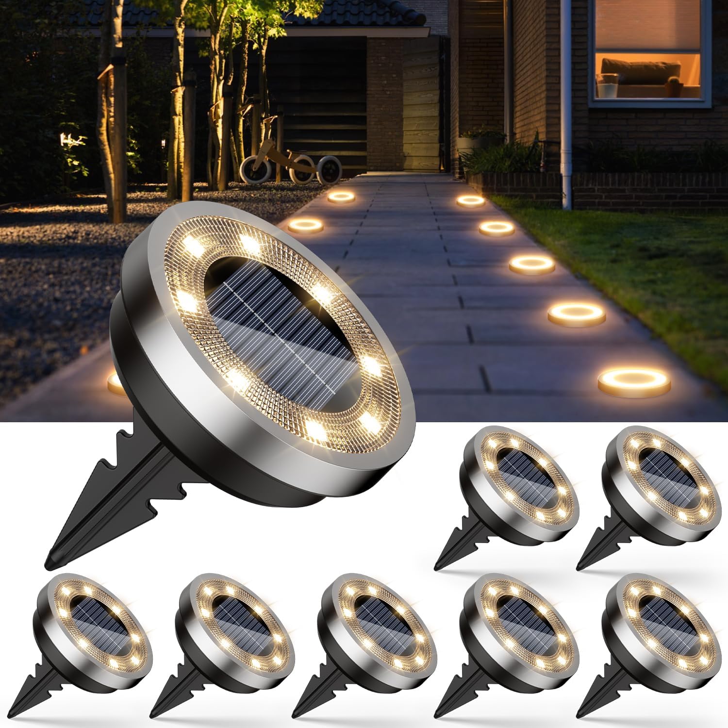 8 sztuk solarnych lamp podłogowych do ogrodu/chodnika/trawnika/podjazdu