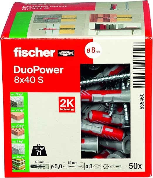 Fischer 535460 Duopower Uniwersalna Kotwa Ścienna ze Śrubą, 8 x 40 mm