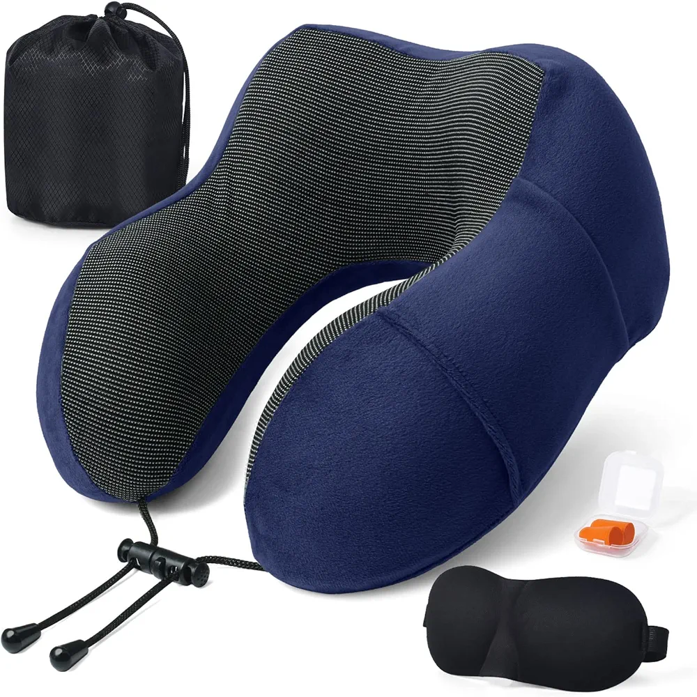 Zestaw - poduszka na kark z pianki memory z maską do spania 3D