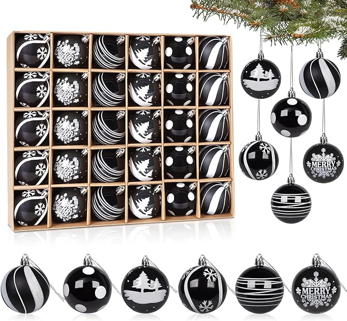 Zestaw 30 bombek z tworzywa sztucznego 6 cm Czarne