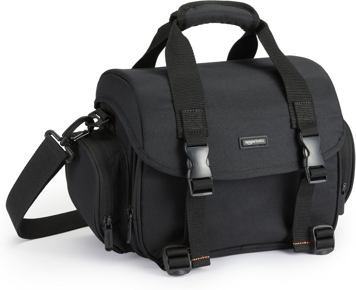 AmazonBasics - Duża torba na ramię do aparatu i akcesoriów, czarna z szarą podszewką