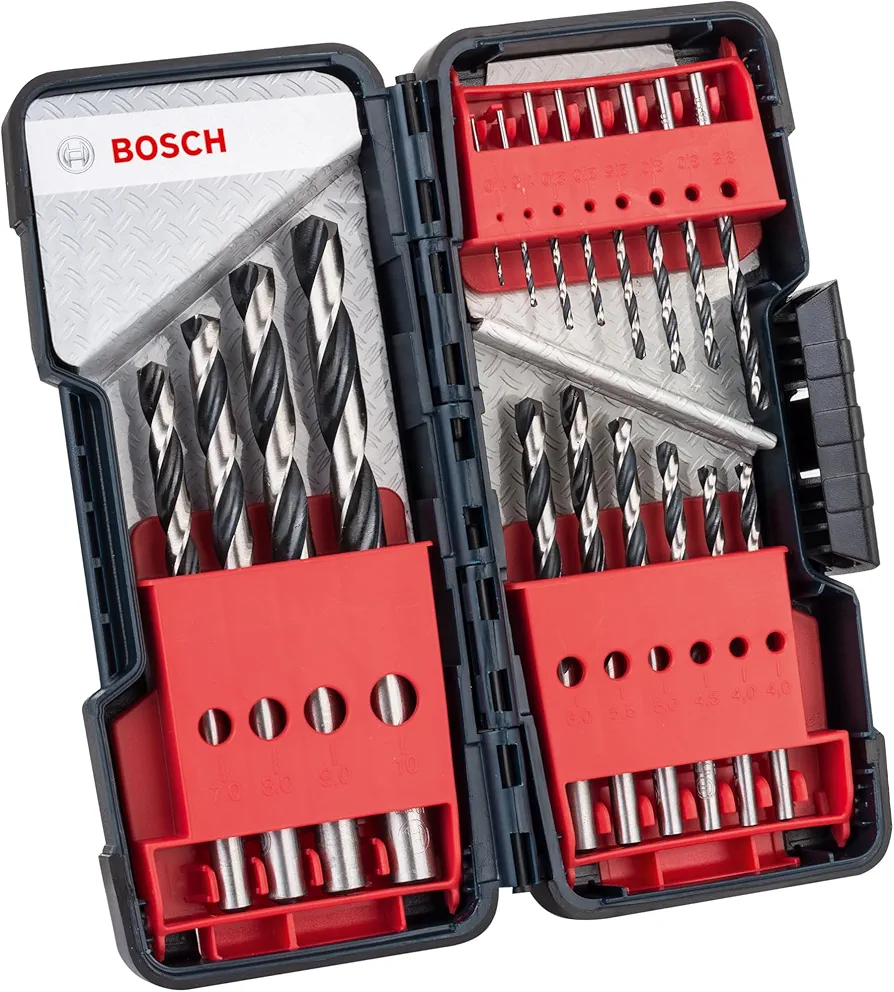 Bosch Professional 18-elem. zestaw wierteł krętych HSS PointTeQ (do Stal, Żeliwo, ToughBox, Ø 1-10 mm, Akcesoria Wiertarki/Wkrętarki)