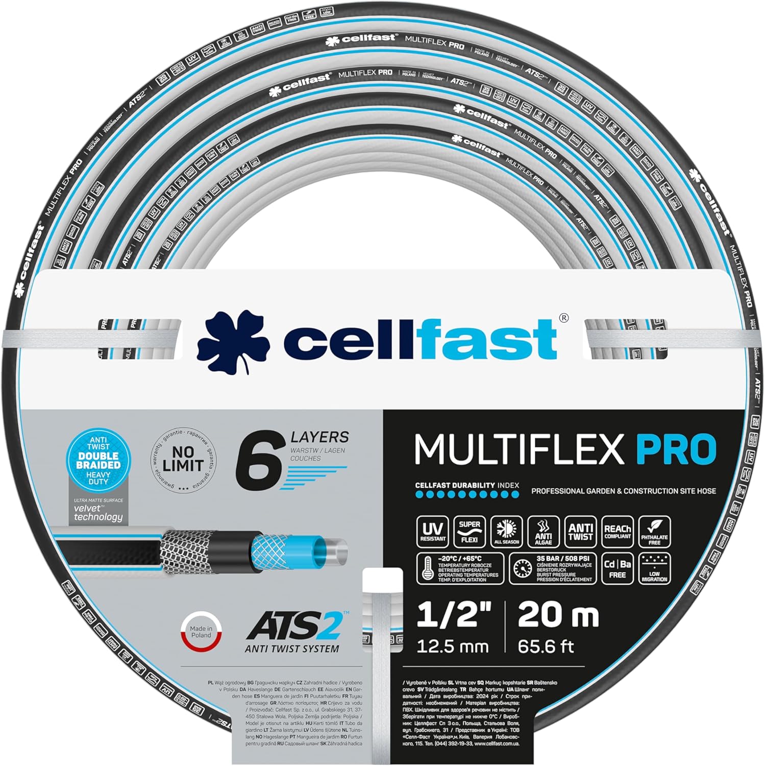 Cellfast Wąż Ogrodowy MULTIFLEX PRO, 6-warstwowy, oplot trykotowy ATS2