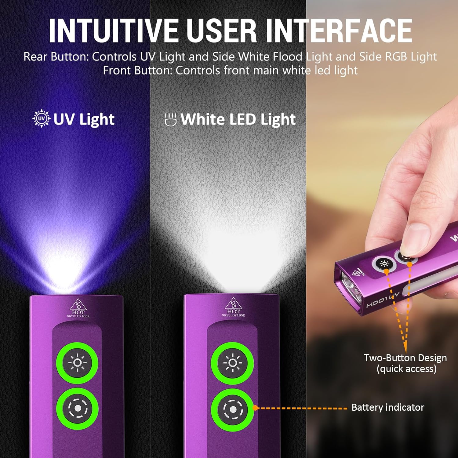 Latarka Wurkkos HD01 kolor liliowy - z UV 365nm, 1200 lm i RGB - z amazon.pl