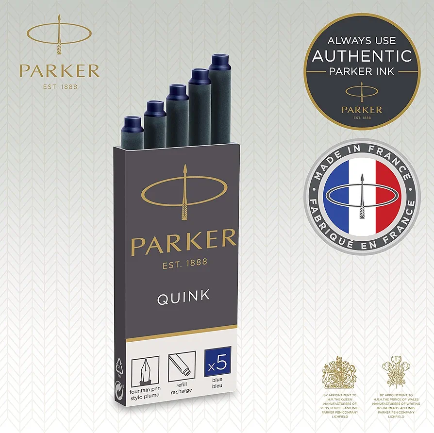 Parker Quink 1950384 naboje do pióra, Niebieski, 5 Sztuk