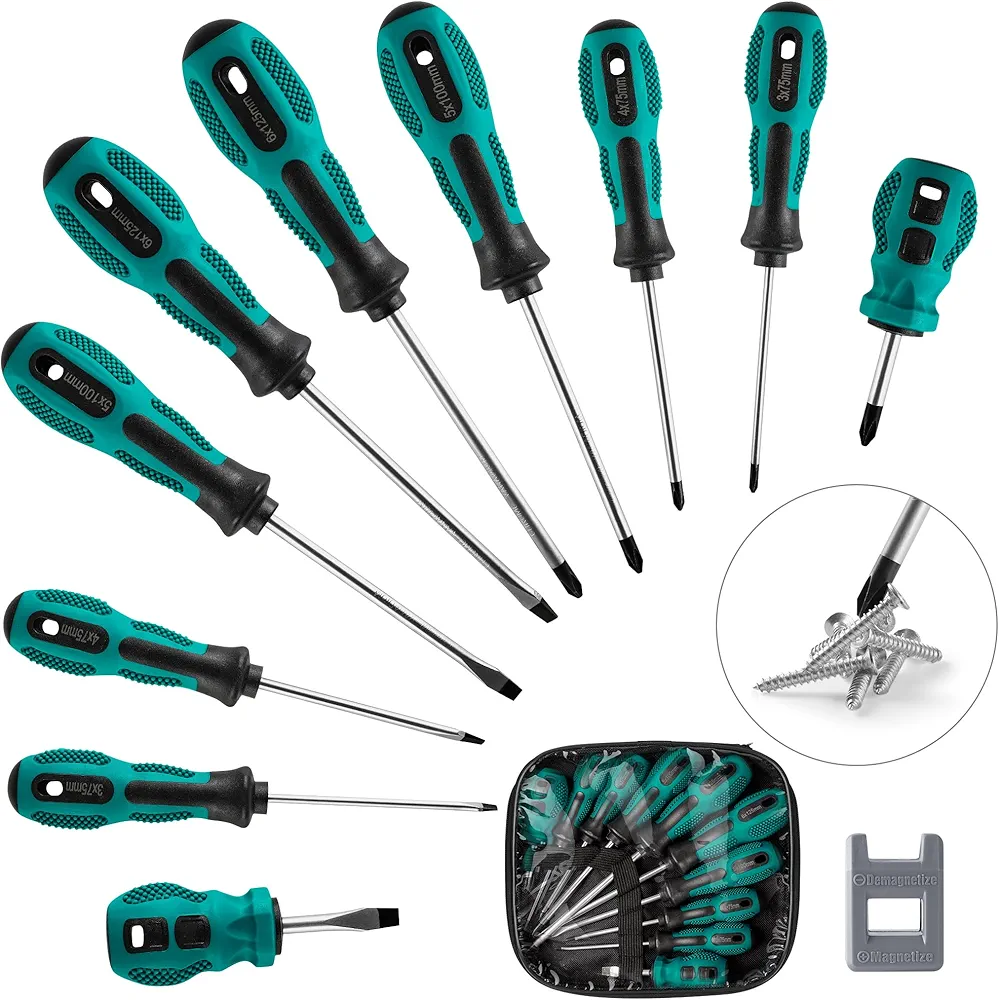 Zestaw 10 wkrętaków z końcówką magnetyczną, 5 krzyżakowe i 5 płaskie