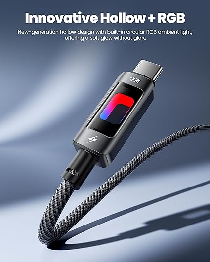 Toocki Kabel USB-C PD 100W 1M z podświetleniem RGB