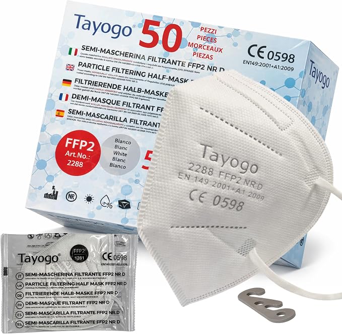 Tayogo Maseczki ochronne FFP2 50 szt. CE 0598 5 Warstw Filtracja ≥99,5%