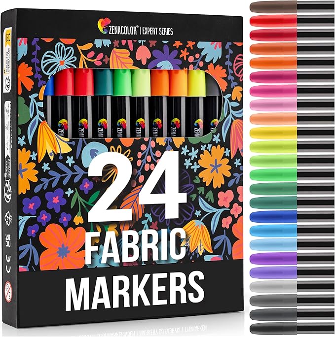 Zestaw 24 markerów do tekstyliów – trwałe, nietoksyczne, odporne na pranie pisaki do ubrań i materiałów