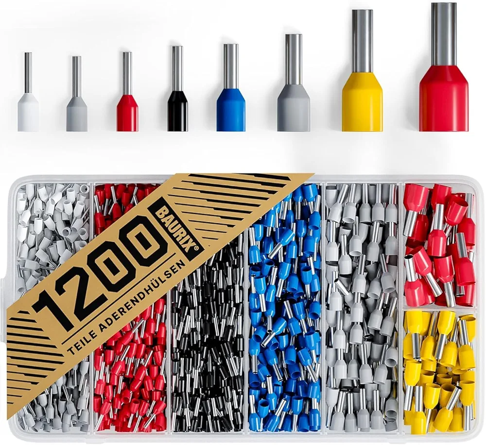 BAURIX® Końcówek kablowych 1200 sztuk - Zestaw końcówek kablowych zamawianych wg norm DIN - [0,5 - 10 mm²]